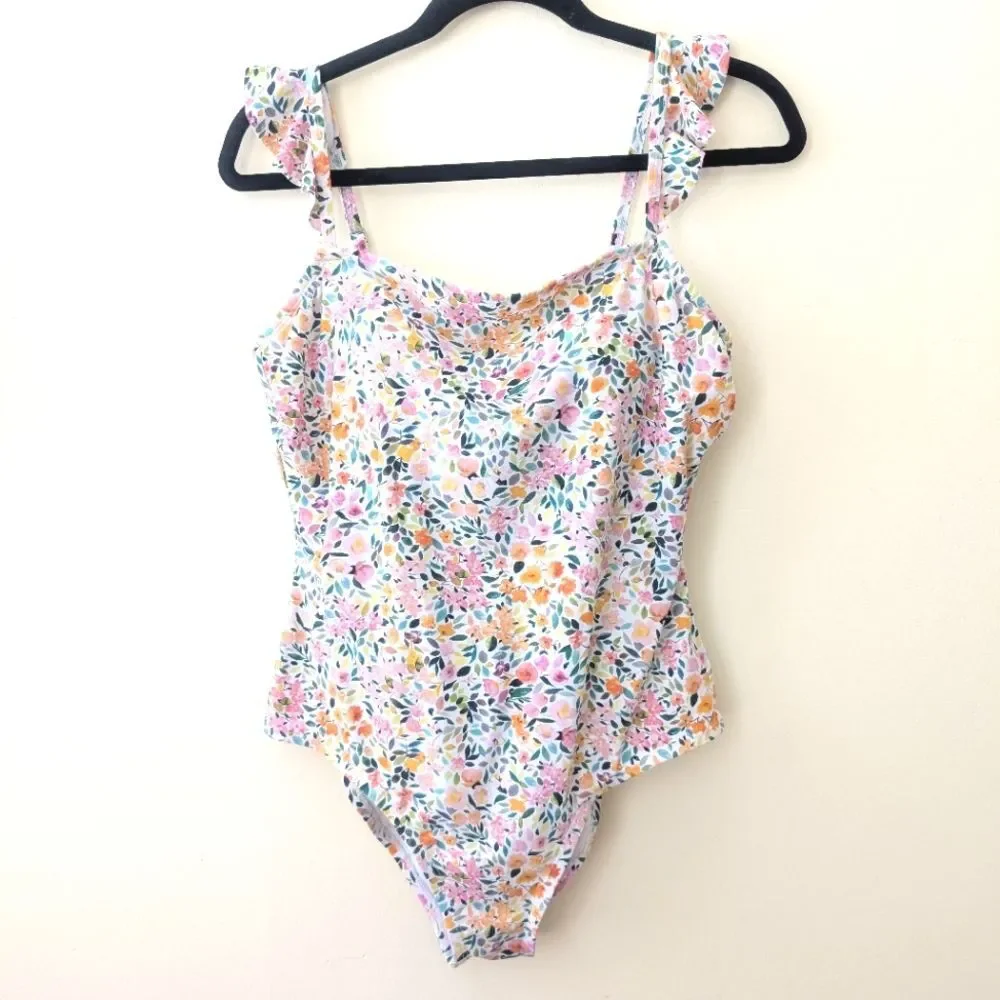 Kona Sol Women’s Ditzy Floral Ruffle One Piece Swimsuit Size Large